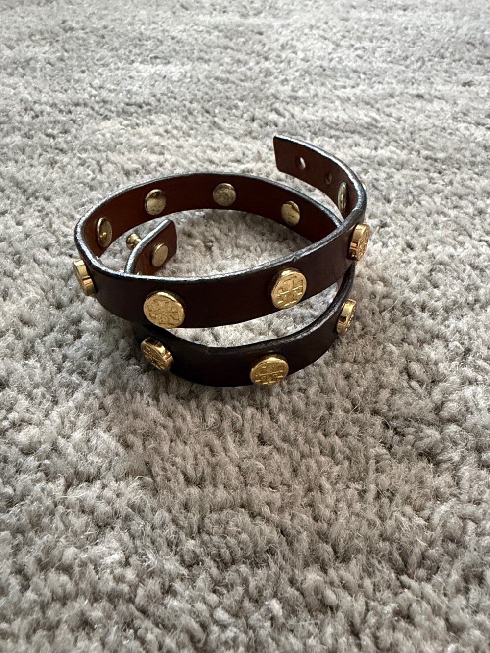 Tory Burch Brown Leather Wrap Bracelet with Gold Accents